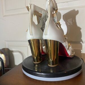 Christian Louboutin White and Gold Strappy Heels